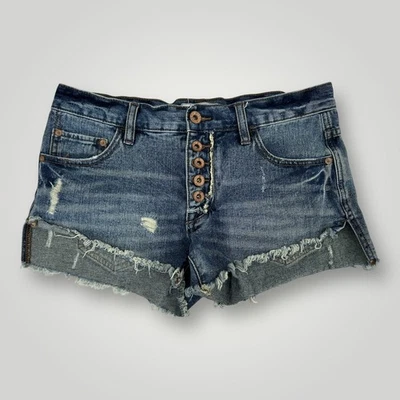 Pantalones Cortos Free People Para Mujer 24 Denim Desgastado Tiro Alto Deshilachado Dobladillo Crudo Botón Mosca Foto 1 de 4