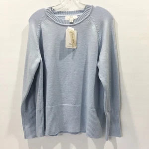 Suéter grande Magaschoni para mujer azul claro suave cuello redondo suéter NUEVO - Imagen 1 de 8