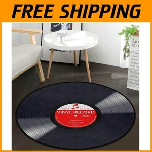 Music Record Round Area Rug 3' - Non-Slip Home Decor - Picture 1 of 9