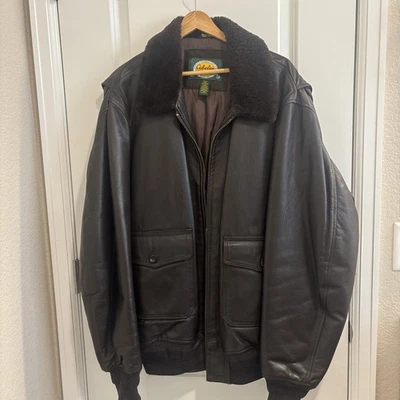 CABELA'S - LEATHER Thinsulate Insulated BOMBER Faux Fur Collar XL / 2X Jacket - image 1 of 4