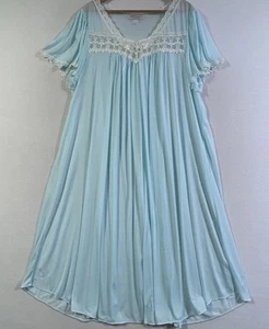 Silk Essence by Miss Elaine Womens Nightgown XL Blue Made in USA Vtg Coquette - Picture 1 of 10