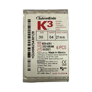 SybronEndo K3 Nickel-Titanium Files NiTi Endo Files K3 .30/.04 21mm - Picture 1 of 2