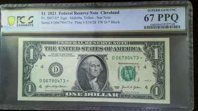 2021 $1 Star Note  Cleveland SUPERB GEM UNC 67 PPQ D06790473* - Image 1 of 2