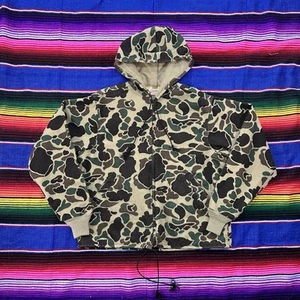 Vintage 1980s Cabela’s Green Duck Camouflage Zip Up Hoodie Size Large - Picture 1 of 6