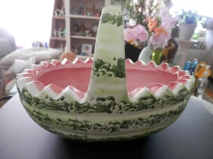 Ceramic Oval Watermelon Handle food Basket/Planter Holland 9” Taiwan 1994 vtg - Picture 1 of 8