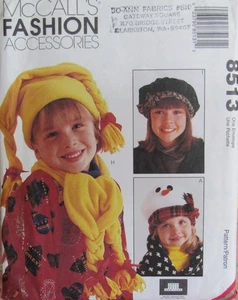 McCalls 8513 Hats & Scarves Boys Girls S-M-L Fleece Wool Felt Faux Fur Pattern - Picture 1 of 2