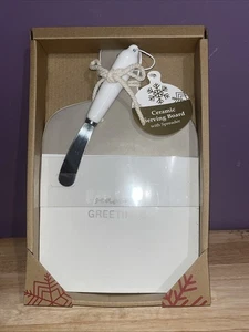 New Ceramic Serving Board w/ Spreader Charcuterie Season's Greetings Gift Set - Picture 1 of 6