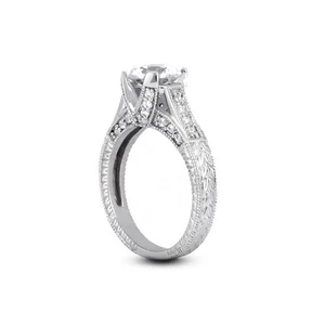 5 1/2ct F SI3 runde natürliche Diamanten 950 Plat. Akzentring Vintage Stil - Bild 1 von 3