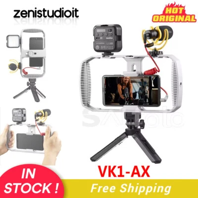 EE. UU. Godox VK1-AX Jaula Plataforma LED Vidoe Luz Micrófono Vlog Kit para Teléfono Móvil Foto 1 de 4