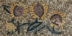 Marble Mosaic Decorative Element Sunflowers, Tan Square Tile - Picture 1 of 1
