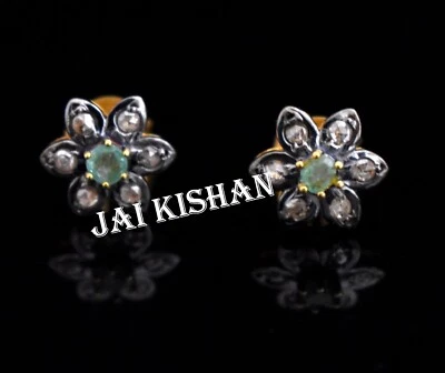 Elegant Smaragd Edelstein 925 Sterlingsilber Pave Diamant Handmade Ohrring Gifts - Bild 1 von 4