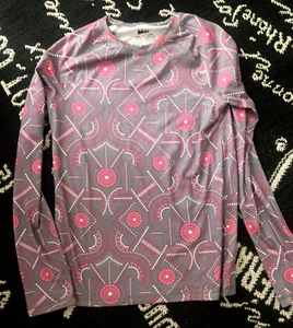 Girls L 14-16 REI Pink Gray Geometric Daisy T-Shirt TEE T SHIRT L/S Active Knit - Picture 1 of 7