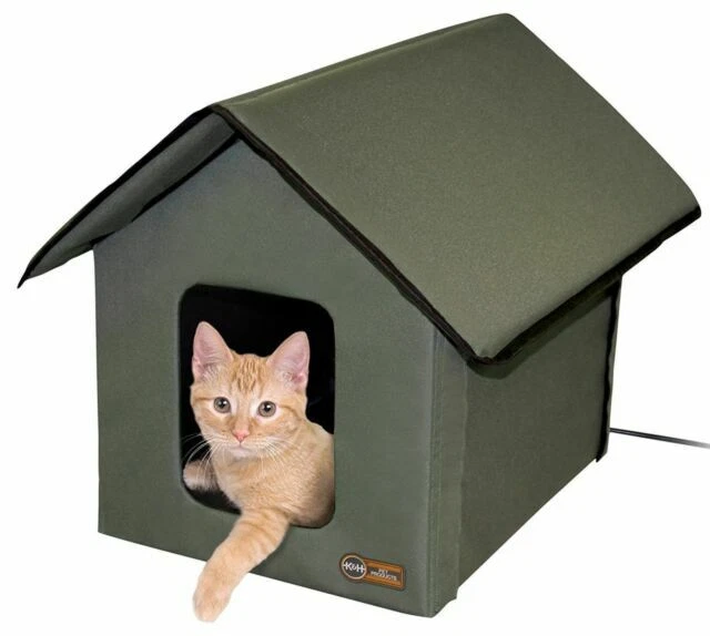 K&H Pet Products 3993 Outdoor Heated Kitty House  - Olive