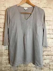 J. Jill Love Linen Top Womens Small Petite Light Gray Pleated Tunic Beachy - Picture 1 of 14