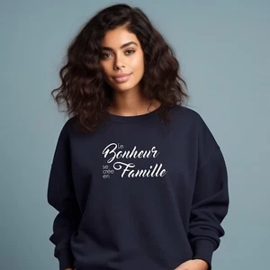 Sweatshirt Femme. Blue Color Marine. Happiness Is / Can Be Creates Family - Picture 1 of 3