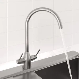 Kitchen Mixer Tap - Brushed Stainless Finish Brass Modern Deck Mounted Lever - Picture 1 of 8
