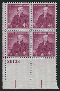 US Scott #1121, Plate Block #26103 1958 Noah Webster 4c FVF MNH Lower Left - Picture 1 of 1