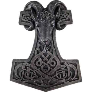 Thor's Hammer mit Ziegenbock-Kopf Tanngnióstr/Tanngrisnir Wandrelief - Picture 1 of 5