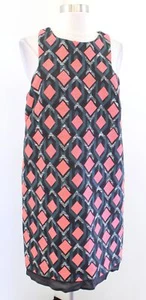 MILLY Angular Diamond Jacquard Geometric Tweed Shift Dress Size 8 Black Coral - Picture 1 of 9