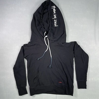 Peace love world hooded sweatshirt women XS Black Hooded Sweater pullover Cozy - Image 1 of 4
