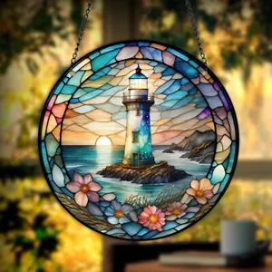 3D Lighthouse Art Stained Window Hanging Suncatcher For Window Decor Sun Catcher - Picture 1 of 24