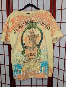 Raw Blue T Shirt Mens XL Yellow Graphic Tee Eternal Insatiable Desires - Picture 1 of 3