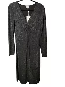 VILA Midi Dress Size 12 Black Silver Sparkle Cocktail Stretch Occasion Party - Picture 1 of 9