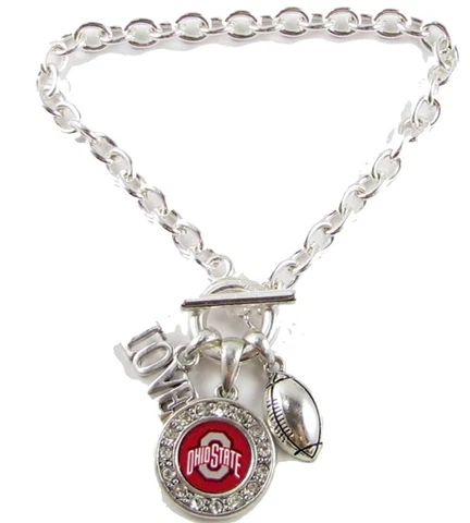 Ohio State Buckeyes Multi Charm Love Football Red Silver Bracelet Jewelry OSU Cover