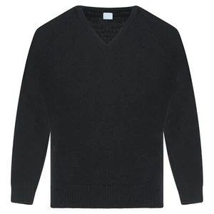 Black School Jumper - V Neck- Knitted 50/50 Cotton Unisex Knit Uniform Fade resi - Picture 1 of 3