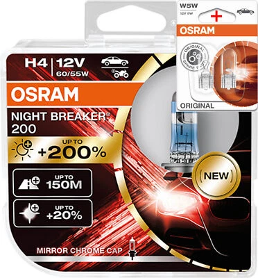 Osram H4 12V NIGHT BREAKER 200 bis zu 200% mehr Licht 2Stk.+W5W OL - Bild 1 von 4