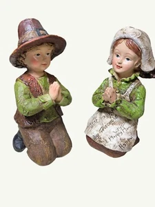 Thanksgiving Pilgrim Couple Figurines Hand-Painted Resin Collectibles - Picture 1 of 12