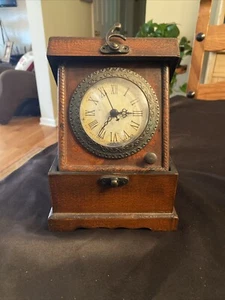 VTG DESK CLOCK FOLD AWAY Penny Box TRINKET HIDEAWAY WORKS GREAT 8” Open Latch - Picture 1 of 11
