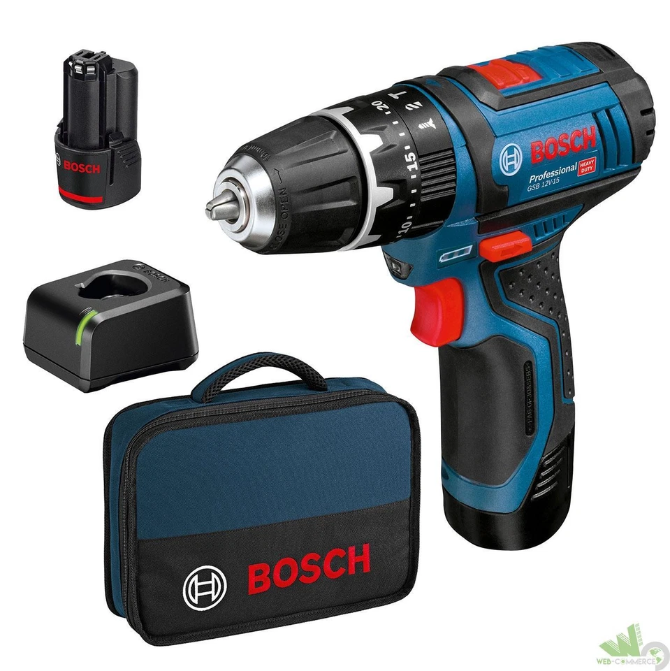 TRAPANO AVVITATORE A PERCUSSIONE 2 BATTERIE 2 Ah GSB12 V-15 BOSCH PROFESSIONAL - Immagine 1 di 1