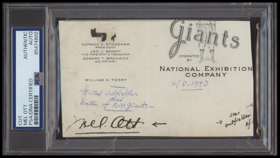 Mel Ott Signed Cut Autograph HOF PSA/DNA Authentic Auto - Image 1 of 2
