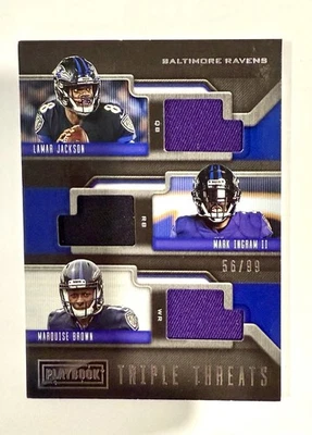 2019 Panini Playbook Triple Threats GU Jersey Lamar Jackson Ingram Brown /99 SP - Image 1 of 2