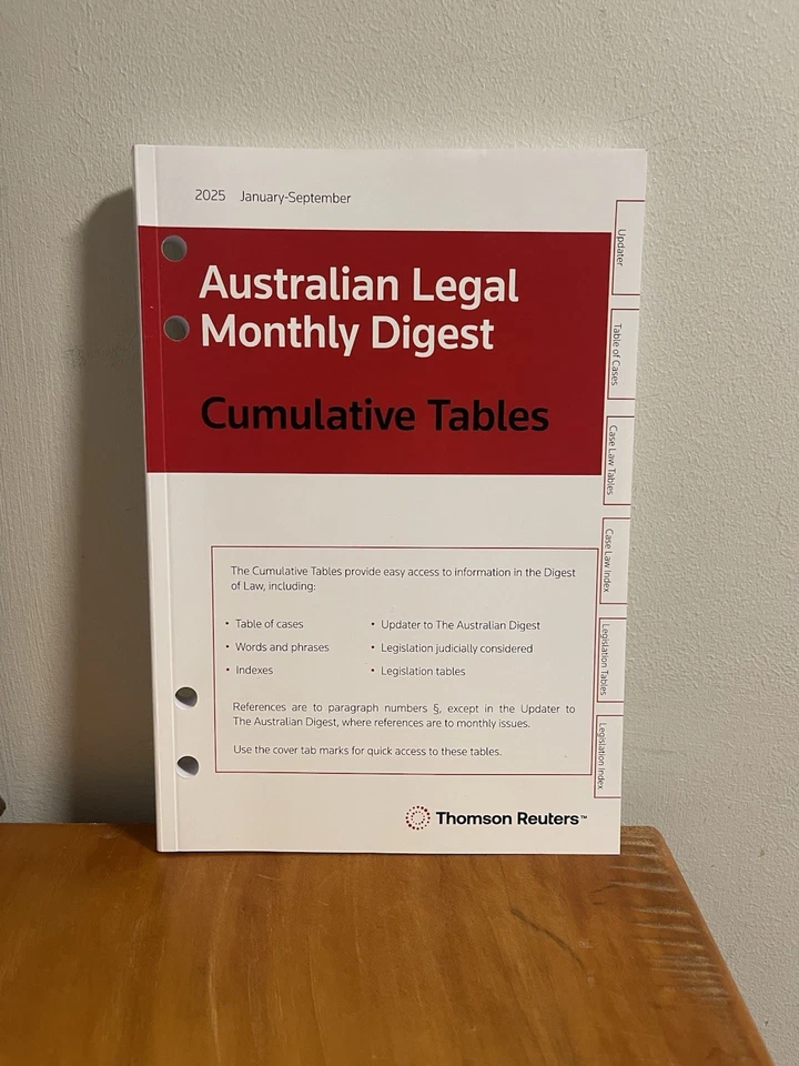 Australian Legal Monthly Digest 2025: Cumulative Tables - Jan - Sep - Image 1 of 1