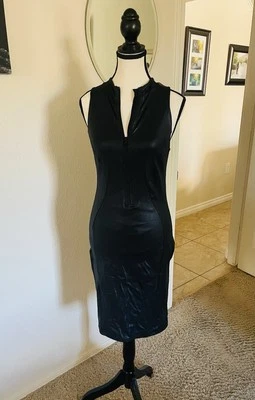 Popilush Women's Faux Leather Midi Dress with Zip Front Size M - Image 1 of 4