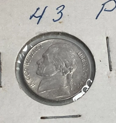 1943-P MINT 35% Silver War Time Nickel  Five Cent Coin. ACTUAL COIN IN  PHOTOS. - Image 1 of 2