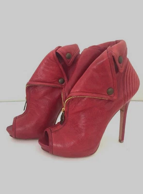 worn once Alexander McQueen FAITHFUL Booties  Ankle Boots Red Peep Toe 36.5 - Image 1 of 4