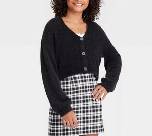Girls Art Class V Neck Fuzzy Knit Cardigan Black M(8) NWT - Picture 1 of 6