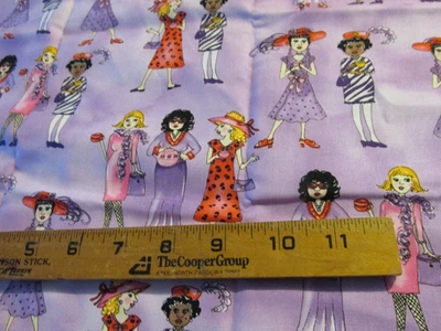25" x 44" Quilt Sewing Fabric Timeless Treasures Purple Fancy Dressed Girls Lady - Image 1 of 4