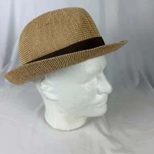Dorfman Pacific Fedora Hat XL Scala Toyo Poly Lightweight Beige Brown Woven EUC - Picture 1 of 17