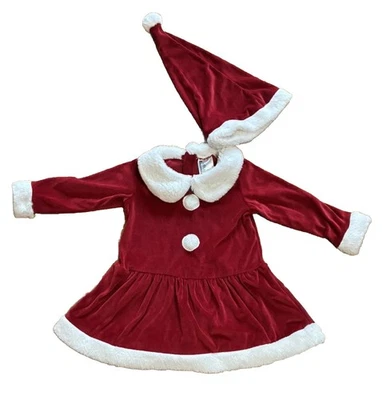 H & M Red Velvet Santa Claus Dress & Hat Girls 4T Holiday Christmas Photo Church - Image 1 of 4