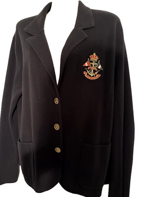 Lauren Ralph Lauren Nautical Gold Crest Blazer Jacket size Medium Stretch Preppy - Image 1 of 4