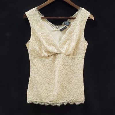 Vintage New York & Company Womens Y2K Lace Overlay Babydoll Top Size S Ivory 90S - Image 1 of 4