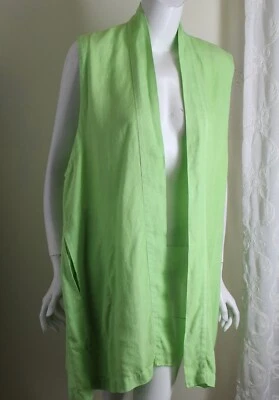 Eskandar O/S L XL 1X 2X 3X Fresh Green Open 35" Long Lagenlook Vest Jacket - Image 1 of 4