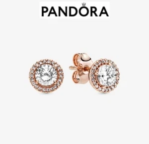 NewGenuine Authentic Pandora Rose Gold Round Sparkle Halo Stud Earrings 286272CZ - Picture 1 of 6