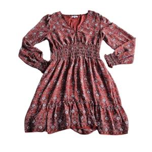 Max studio womens Sz L burn orange floral V neck Smocked maxi dress - Picture 1 of 8