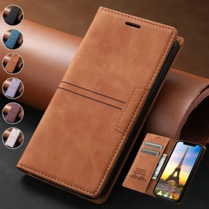 For iPhone 16e/16/15/14/13/12/11 XR SE 8 Leather Wallet Case Magnetic Flip Cover - Picture 1 of 24