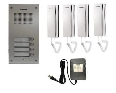 COMMAX Audio Intercom KIT. 1x 4 Buttons Panel, 4x Audio Phone,1x Power Adapter